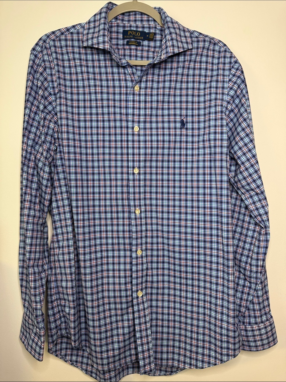 Polo by Ralph Lauren Navy and Light Blue Plaid Dress Shirt